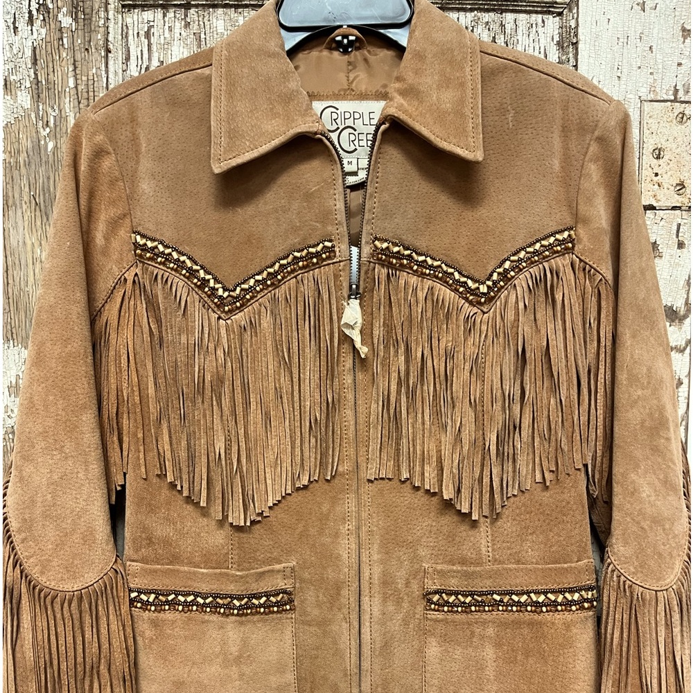 NWT Cripple Creek Fringe Beaded Suede Leather Jacket M